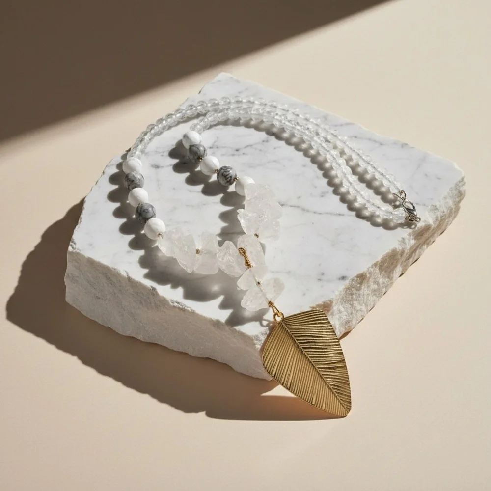 TERRA GEMMS Vault Series White Quartz Nugget Picasso Jasper Collectible Necklace - Picture 2 of 6